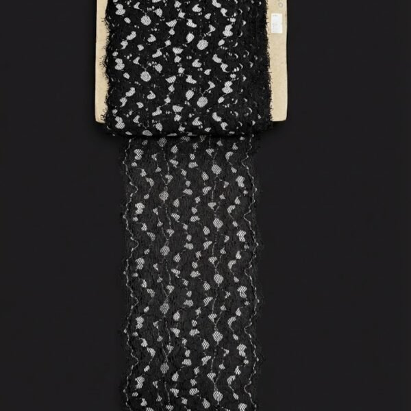 Elastinga nėrinių juosta 15 cm juoda su kontrastiniu raštu