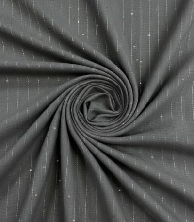 Grafito spalvos lininis audinys su blizgiais dryželiais