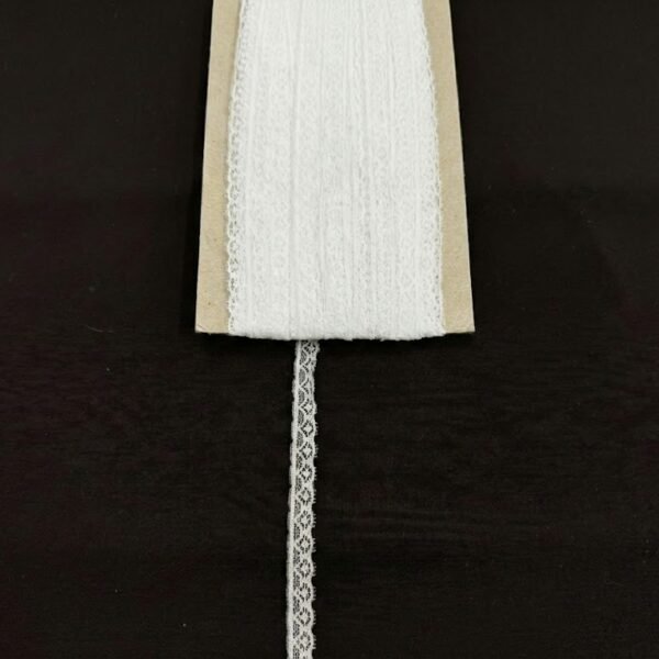 Itin siauras dekoratyvinis nėrinukas juostelėje 1,2 mm baltas