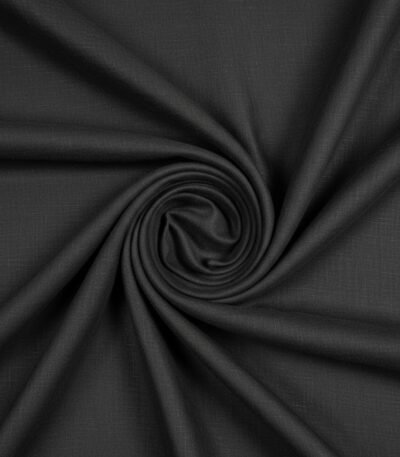 Juodas lininis audinys su šilku ir elastanu