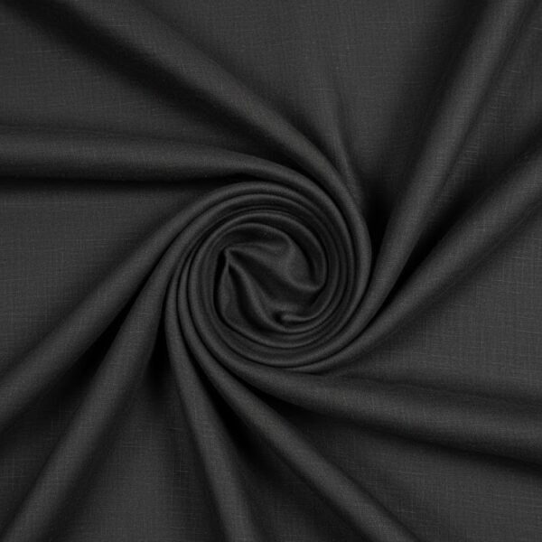 Juodas lininis audinys su šilku ir elastanu