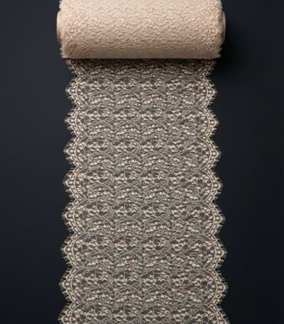 Labai plati dekoratyvinė nėrinių juosta 32 cm šviesios spalvos