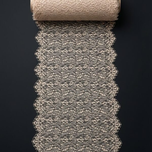 Labai plati dekoratyvinė nėrinių juosta 32 cm šviesios spalvos