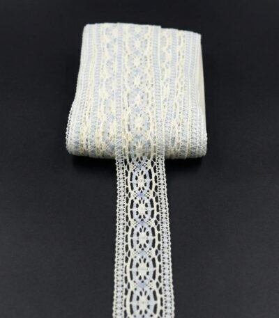 Nėrinių juostelė 5 cm šviesi smulkaus ažūrinio rašto