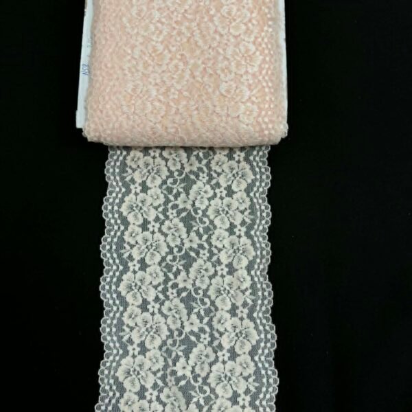 Plati elastinga nėrinių juosta 15 cm su smulkiu gėlių raštu