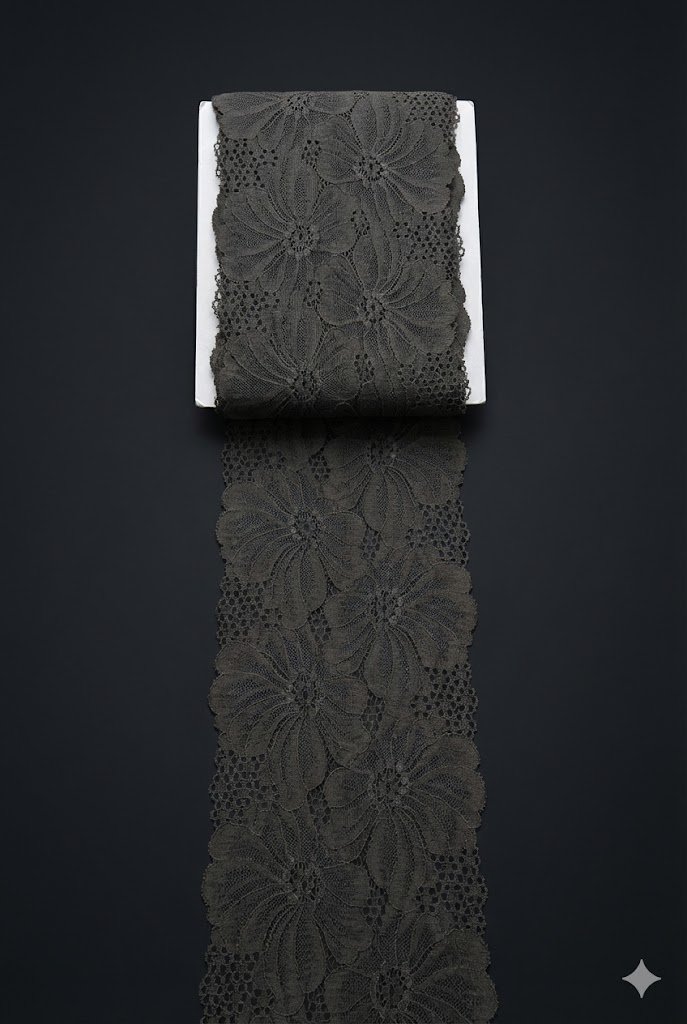 Plati elastinga nėrinių juosta su gėlių raštu 15 cm Plati elastinga nėrinių juosta su gėlių raštu 15 cm