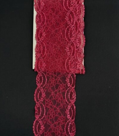 Plati elastinga nėrinių juosta tamsiai raudonos spalvos