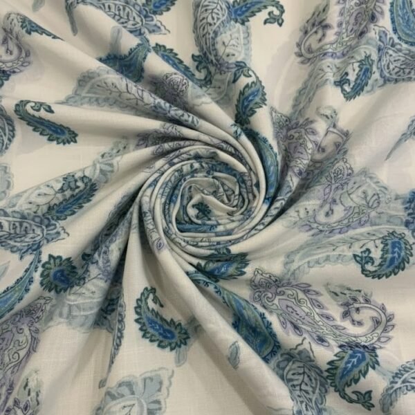 Raštuotas lininis audinys su paisley raštu – 100 % linas