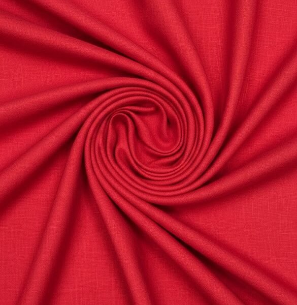 Raudonas lininis audinys su natūralia struktūra