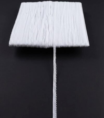 Siauras dekoratyvinis nėrinukas juostelėje 8 mm baltas