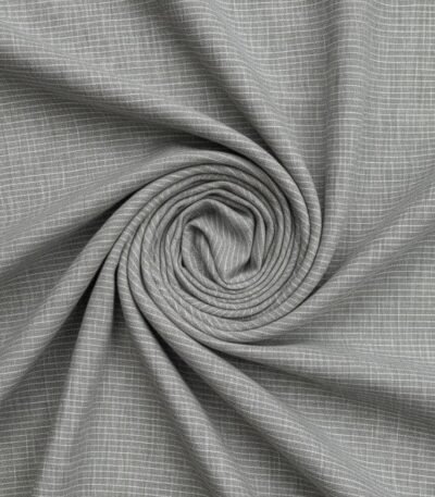 Šviesiai pilkas lininis audinys su smulkia dryžuota tekstūra
