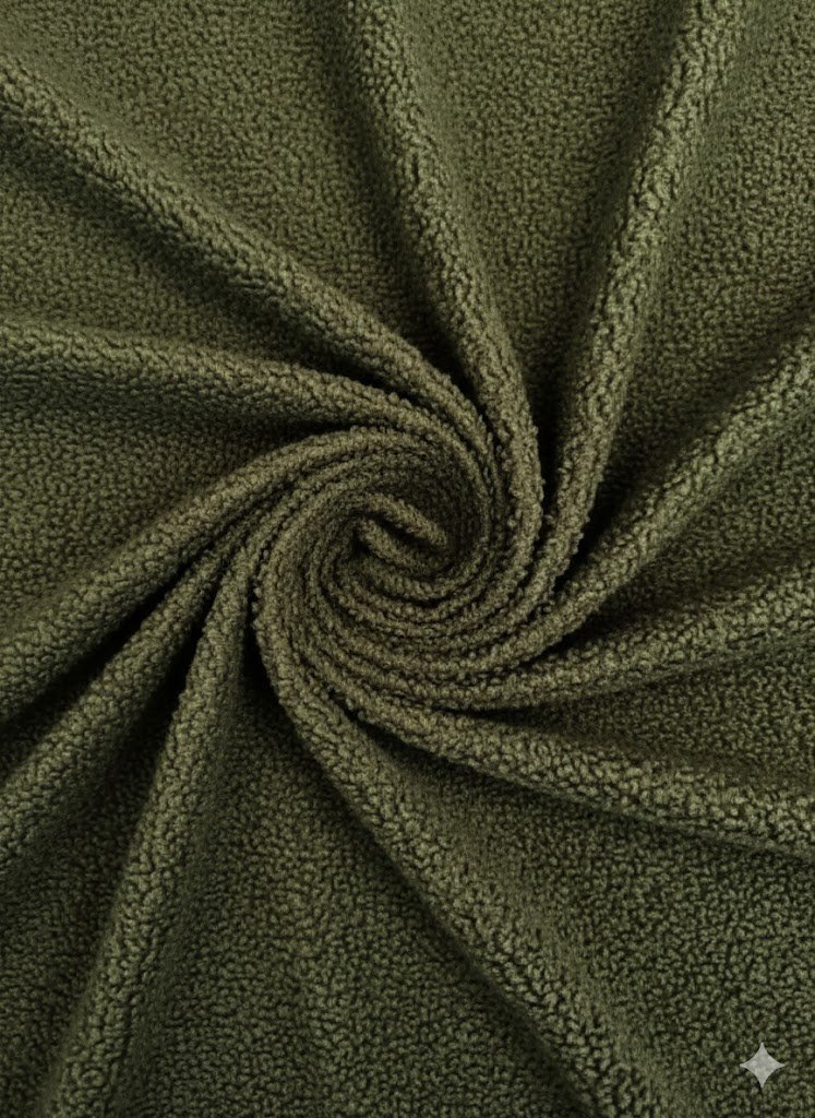 Tamsiai žalias buklė audinys su kilpine tekstūra Tamsiai žalias buklė audinys su kilpine tekstūra