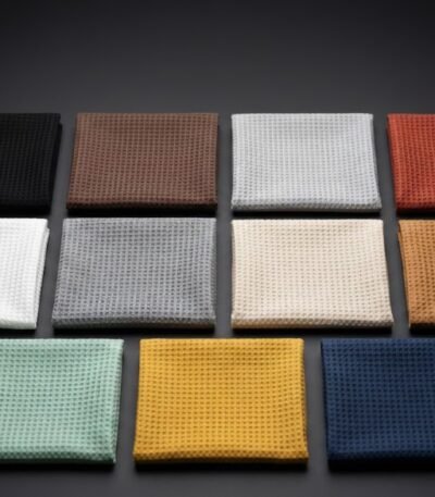 Vaflinis medvilninis audinys – reljefinė struktūra iš arti