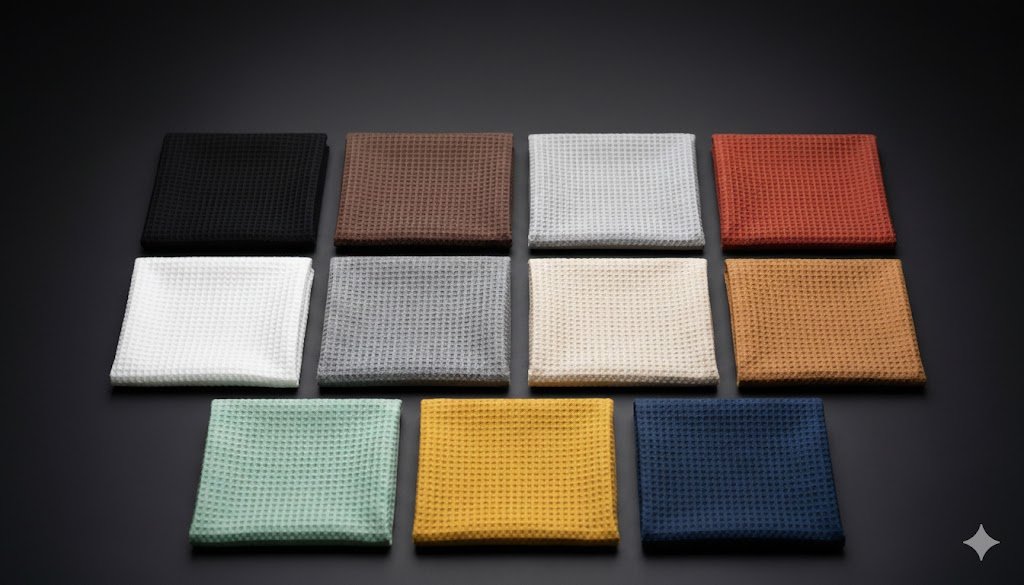 Vaflinis medvilninis audinys – reljefinė struktūra iš arti