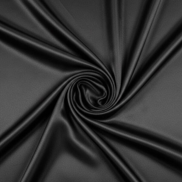 Juodas šilko audinys su elastanu, lygus paviršius