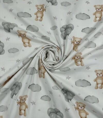 Kartūnas su meškiukais ir balionais šviesiame fone