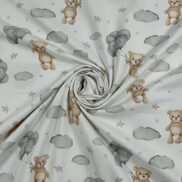 Kartūnas su meškiukais ir balionais šviesiame fone