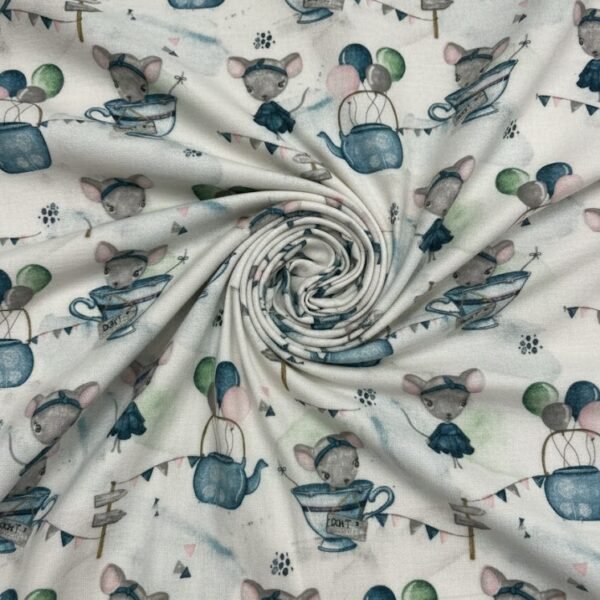 Medvilninė flanelė kūdikių patalynei su pelių ir balionų raštu