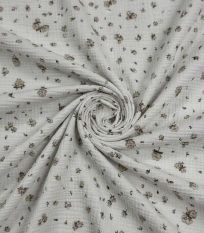 Medvilninis muslinas su smulkiu gėlyčių raštu