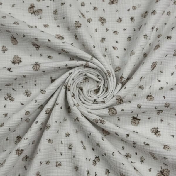 Medvilninis muslinas su smulkiu gėlyčių raštu