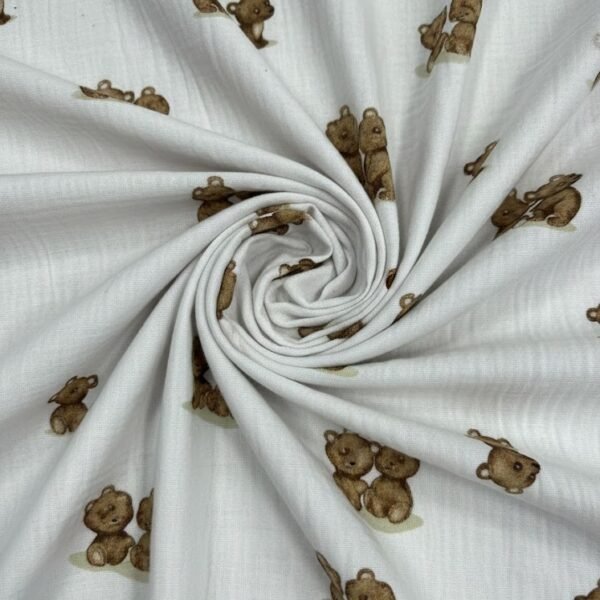 Medvilninis muslinas su vaikišku meškiukų raštu