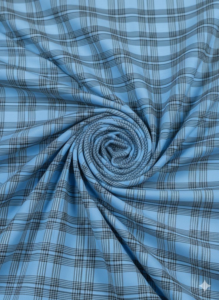 Šviesiai mėlynas viskozės pamušalas su languotu raštu 140 cm pločio Šviesiai mėlynas viskozės pamušalas su languotu raštu 140 cm pločio