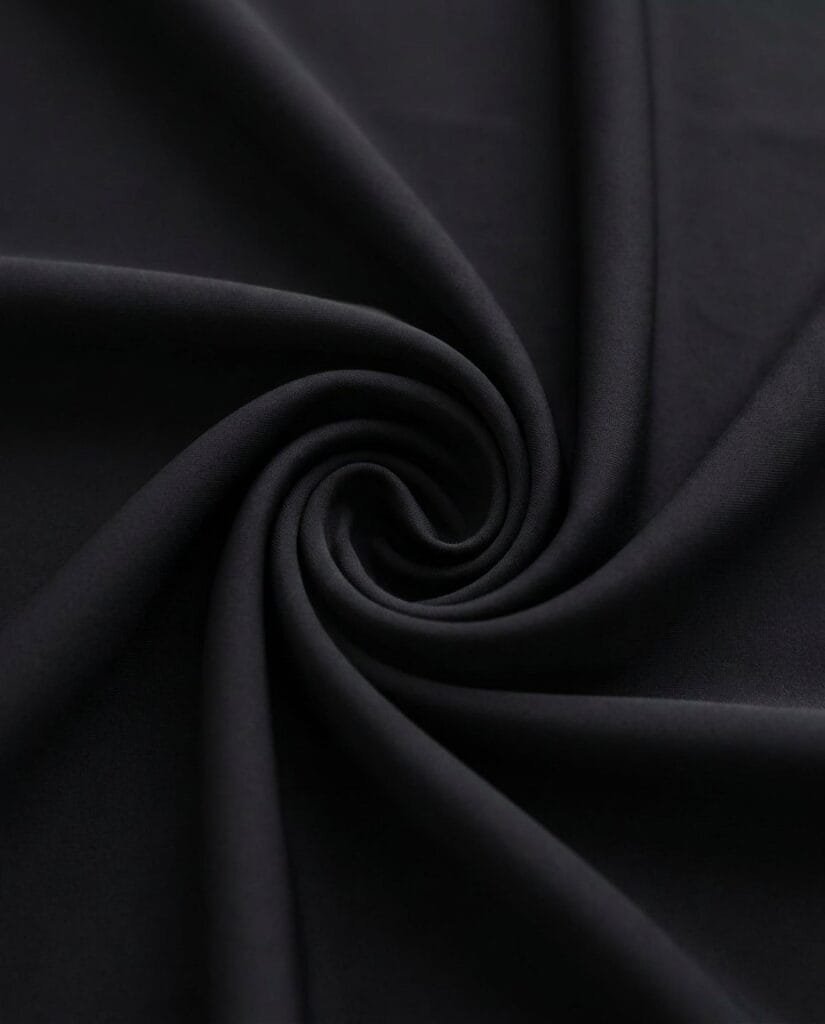 Juoda likra – tamprus matinis audinys 150 cm, spiralė