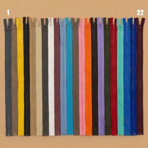 Traktoriniai plastikiniai užtrauktukai 60 cm Nr. 5 – 22 spalvų paletė
